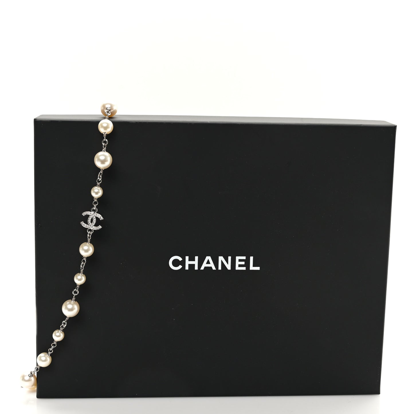 Crystal Pearl CC Long Necklace Silver