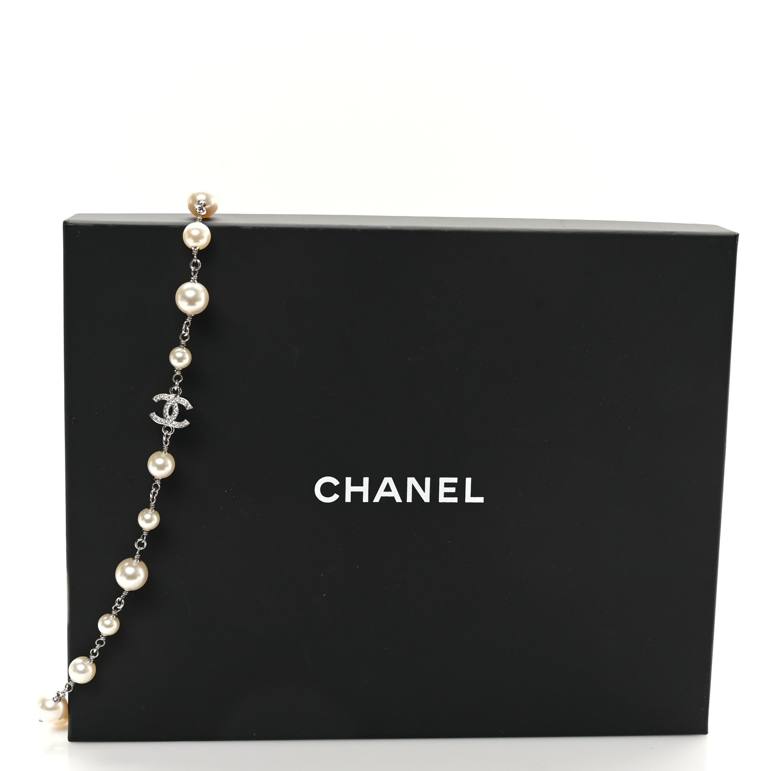 Chanel Crystal Pearl CC Long Necklace Silver 5 of 5