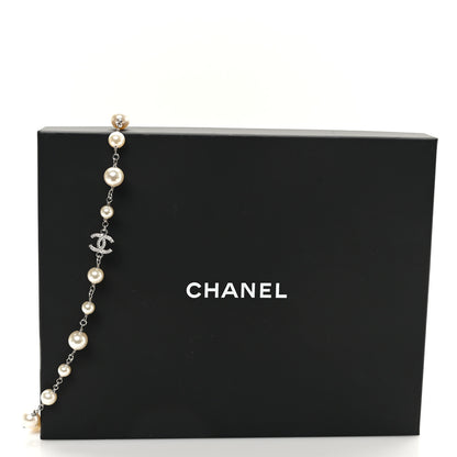 Chanel Crystal Pearl CC Long Necklace Silver 5 of 5