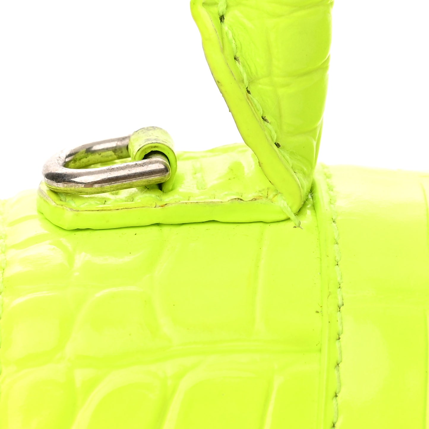 Shiny Calfskin Crocodile Embossed Hourglass Top Handle Bag XS Fluo Yellow