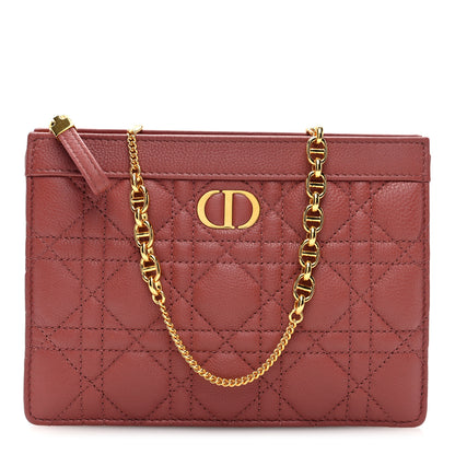 Christian Dior Calfskin Cannage Caro Zipped Pouch With Chain Pink Peony 1 of 9
