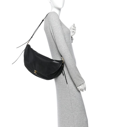 Celine Shiny Lambskin Soft Triomphe Half Moon Bag Black 2 of 9