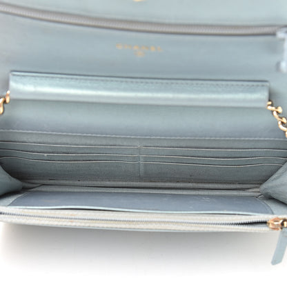 Chanel Metallic Patent Calfskin Quilted Boy Wallet on Chain WOC Light Blue 5 of 15