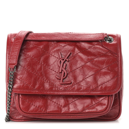 Saint Laurent Crinkled Calfskin Matelasse Monogram Baby Niki Chain Satchel Rouge Eros 1 of 11