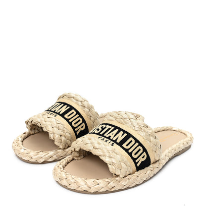 Christian Dior Raffia Embroidered Dway Mules Slide Sandals 38 Jute 5 of 9