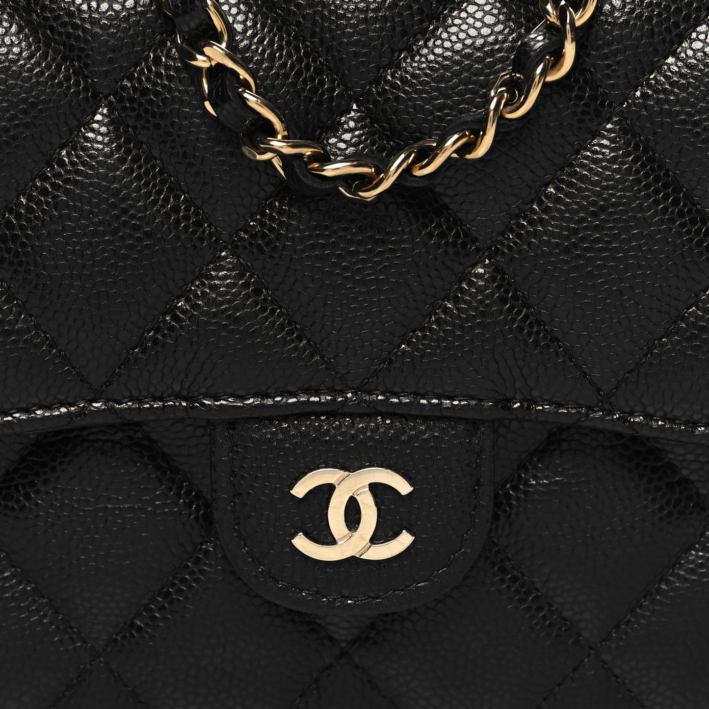 Caviar Quilted Flap Phone Holder With Chain Black