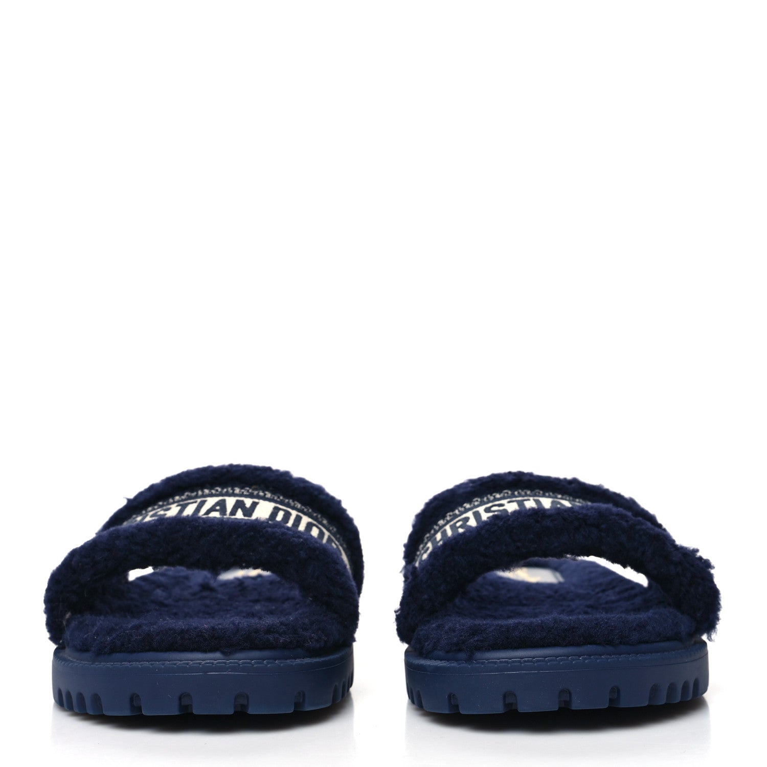 Christian Dior Shearling Canvas Embroidered Dway 10mm Slide Sandals 41 Deep Blue Natural 2 of 7