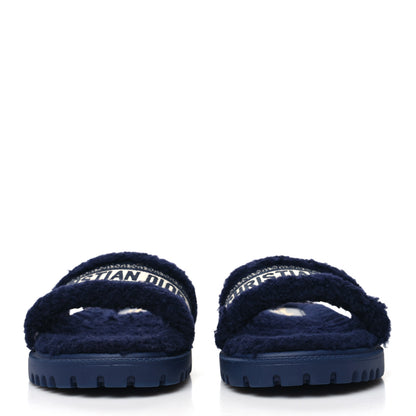 Christian Dior Shearling Canvas Embroidered Dway 10mm Slide Sandals 41 Deep Blue Natural 2 of 7