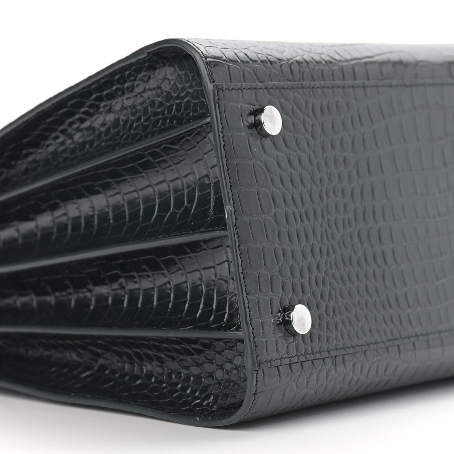 Patent Crocodile Embossed Small Sac de Jour Black