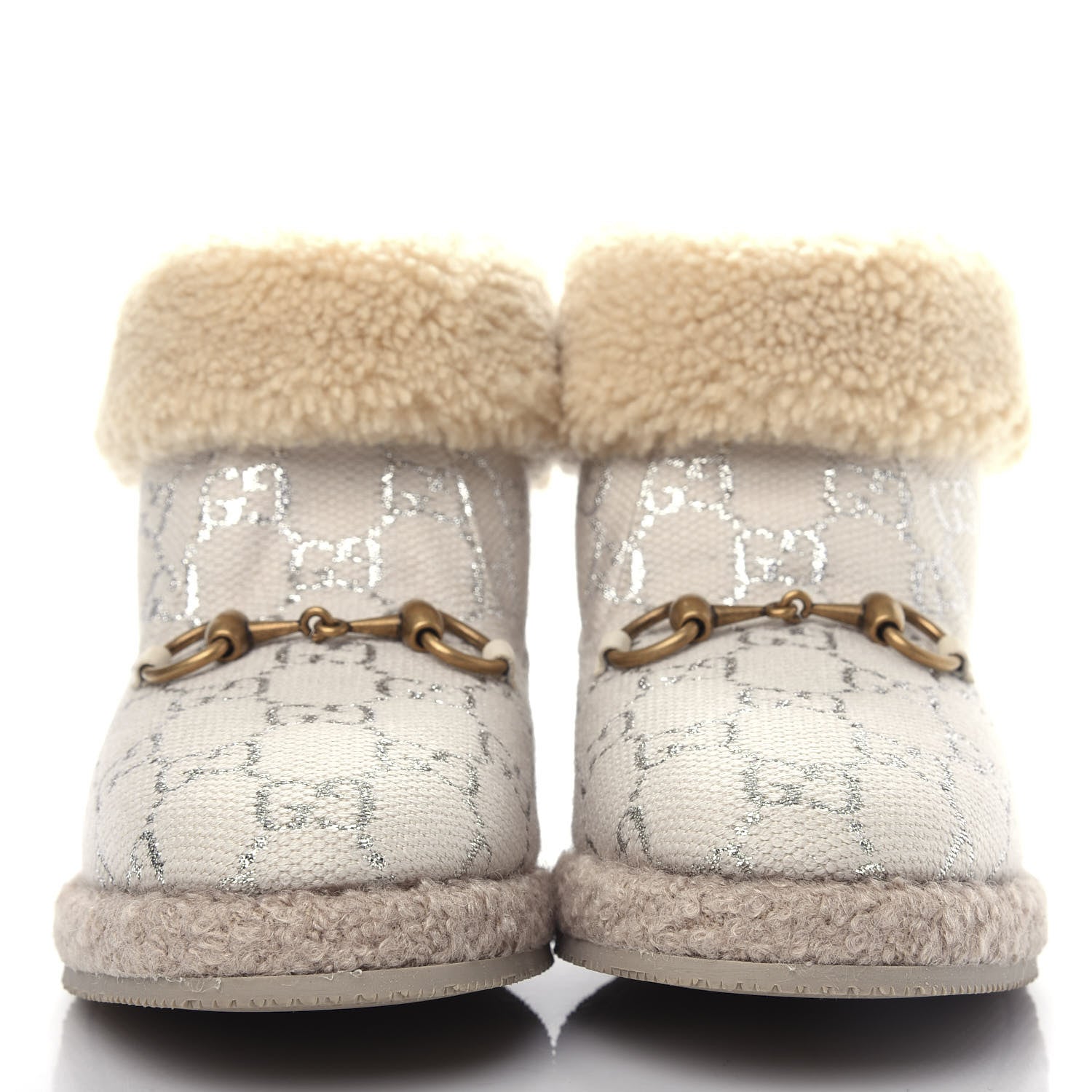 Gucci Canvas Wool Lame GG Monogram Womens Fria Horsebit Ankle Boots 36 Gardenia Silver Butterscotch 2 of 11