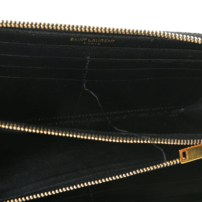Saint Laurent Grain De Poudre Matelasse Chevron Monogram Zip Around Wallet Black 7 of 8
