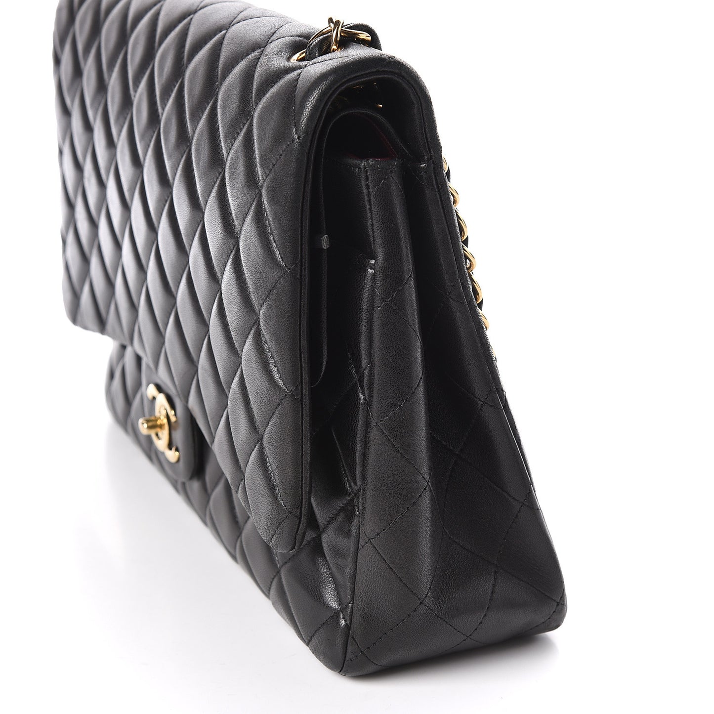 Lambskin Quilted Maxi Double Flap Black