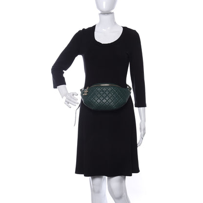 Chanel Calfskin Quilted Banane Waist Bag Fanny Pack Dark Green 2 of 12