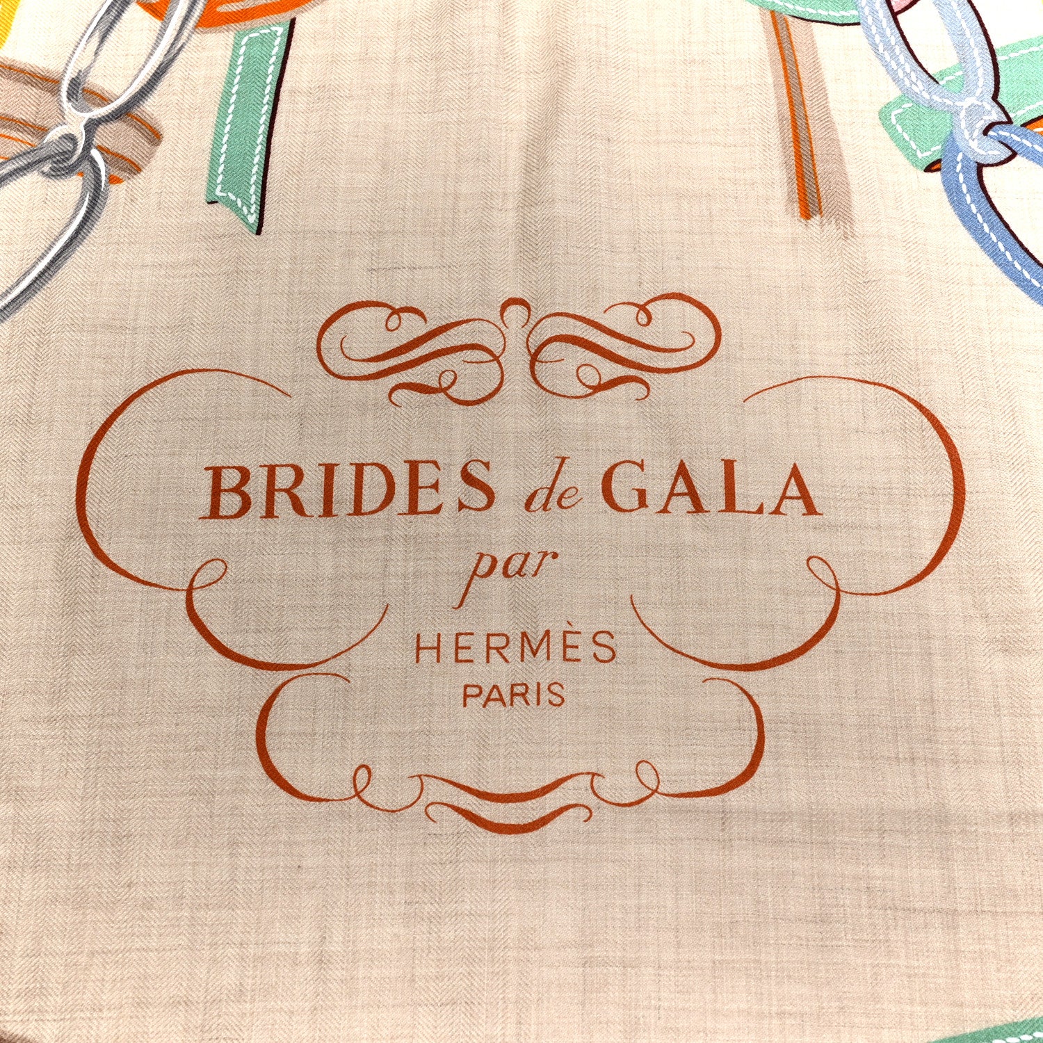 Hermes Silk Cashmere Brides De Gala Applique Pique Shawl 140 Beige Naturel Jaune 2 of 6