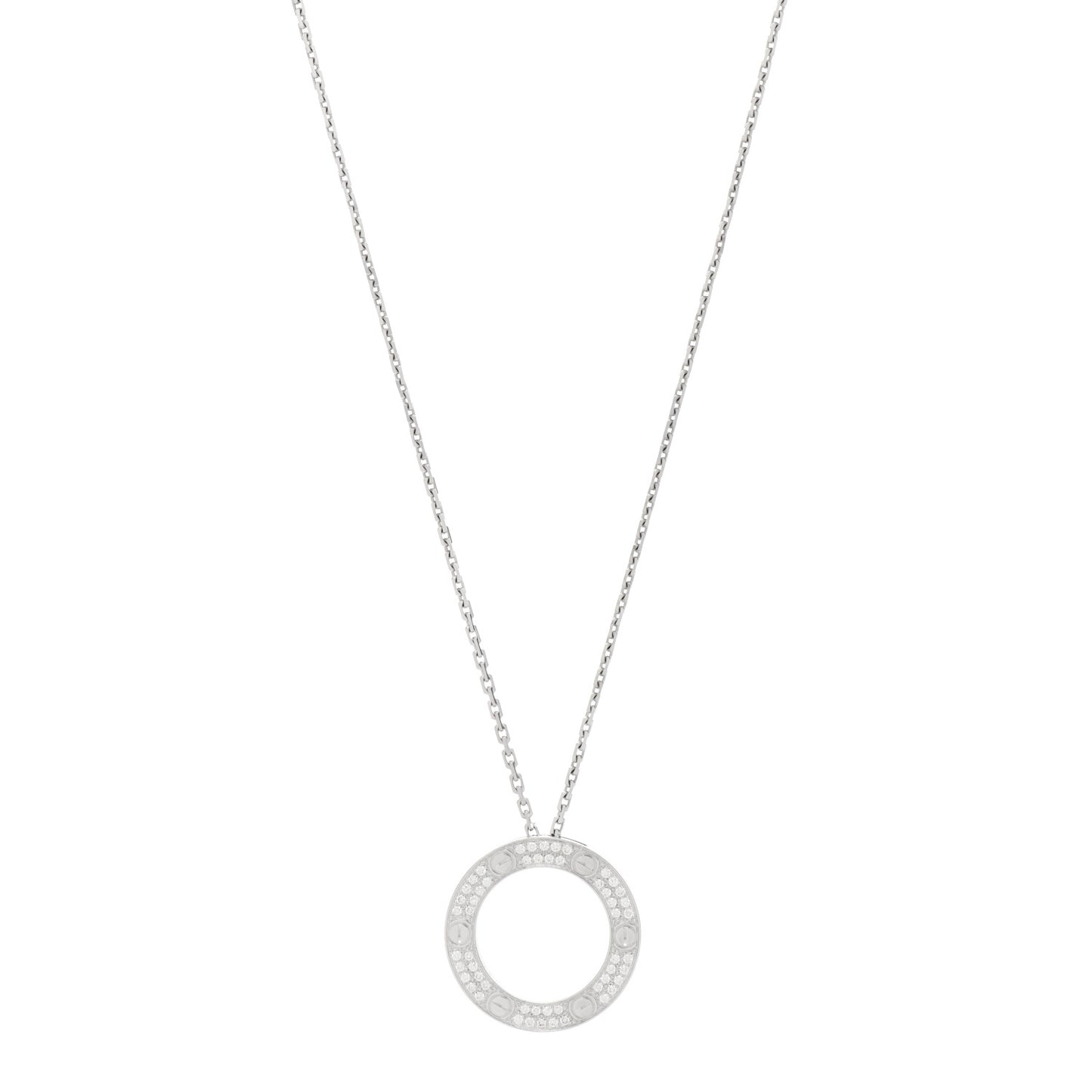 18K White Gold Diamond LOVE Paved Necklace