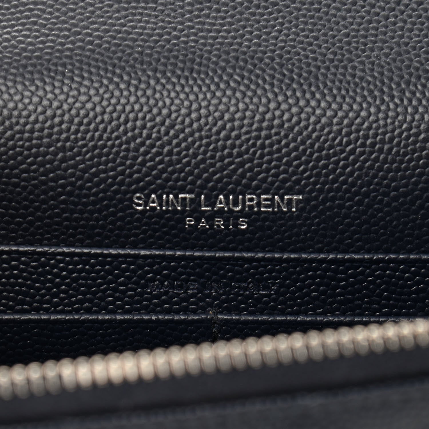Saint Laurent Grain De Poudre Matelasse Chevron Monogram Envelope Chain Wallet Navy 5 of 9