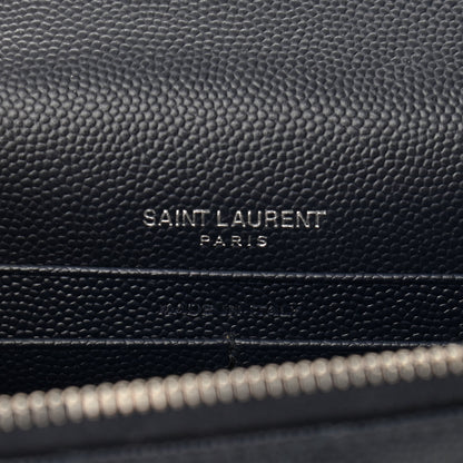 Saint Laurent Grain De Poudre Matelasse Chevron Monogram Envelope Chain Wallet Navy 5 of 9