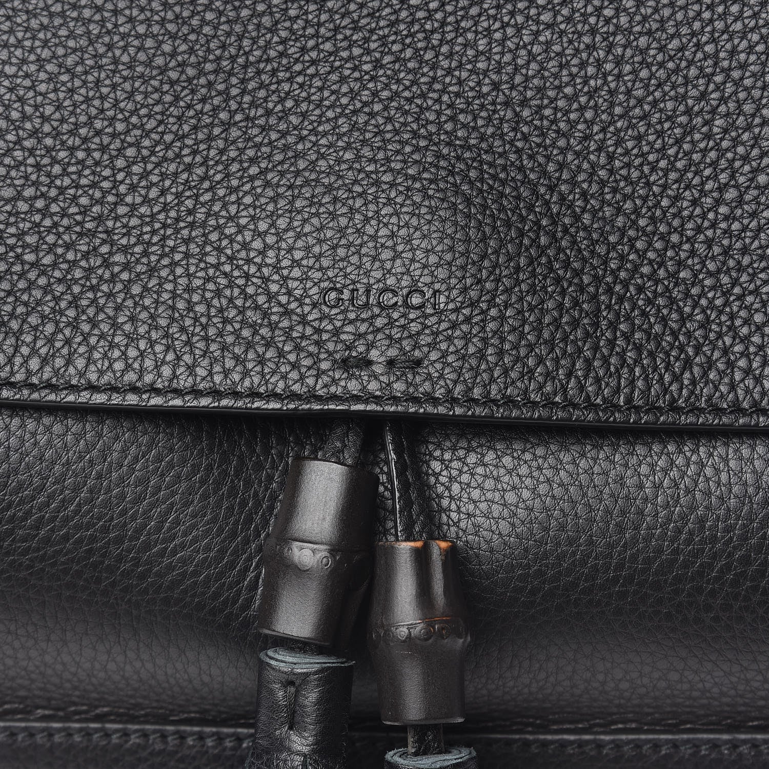 Gucci Pebbled Calfskin Medium Bamboo Daily Flap Shoulder Bag Black 9 of 10