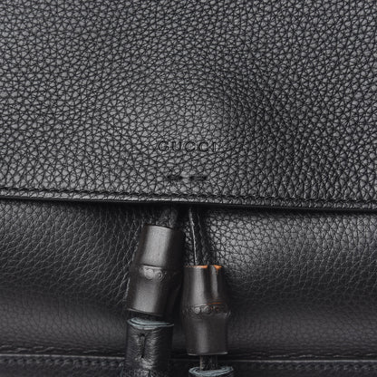 Gucci Pebbled Calfskin Medium Bamboo Daily Flap Shoulder Bag Black 9 of 10