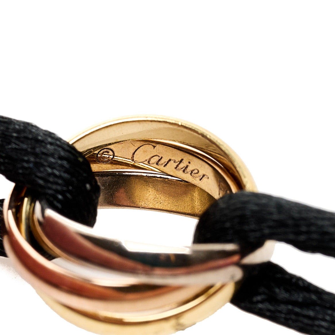 Cartier 18k Pink Yellow White Gold Trinity Adjustable Cord Bracelet Black 3 of 8