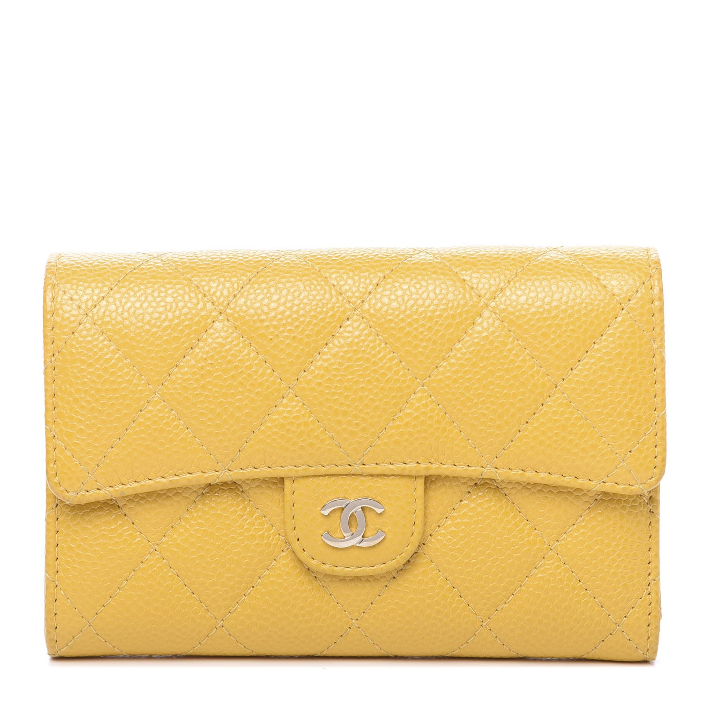 Caviar Quilted Medium Flap Wallet Yellow