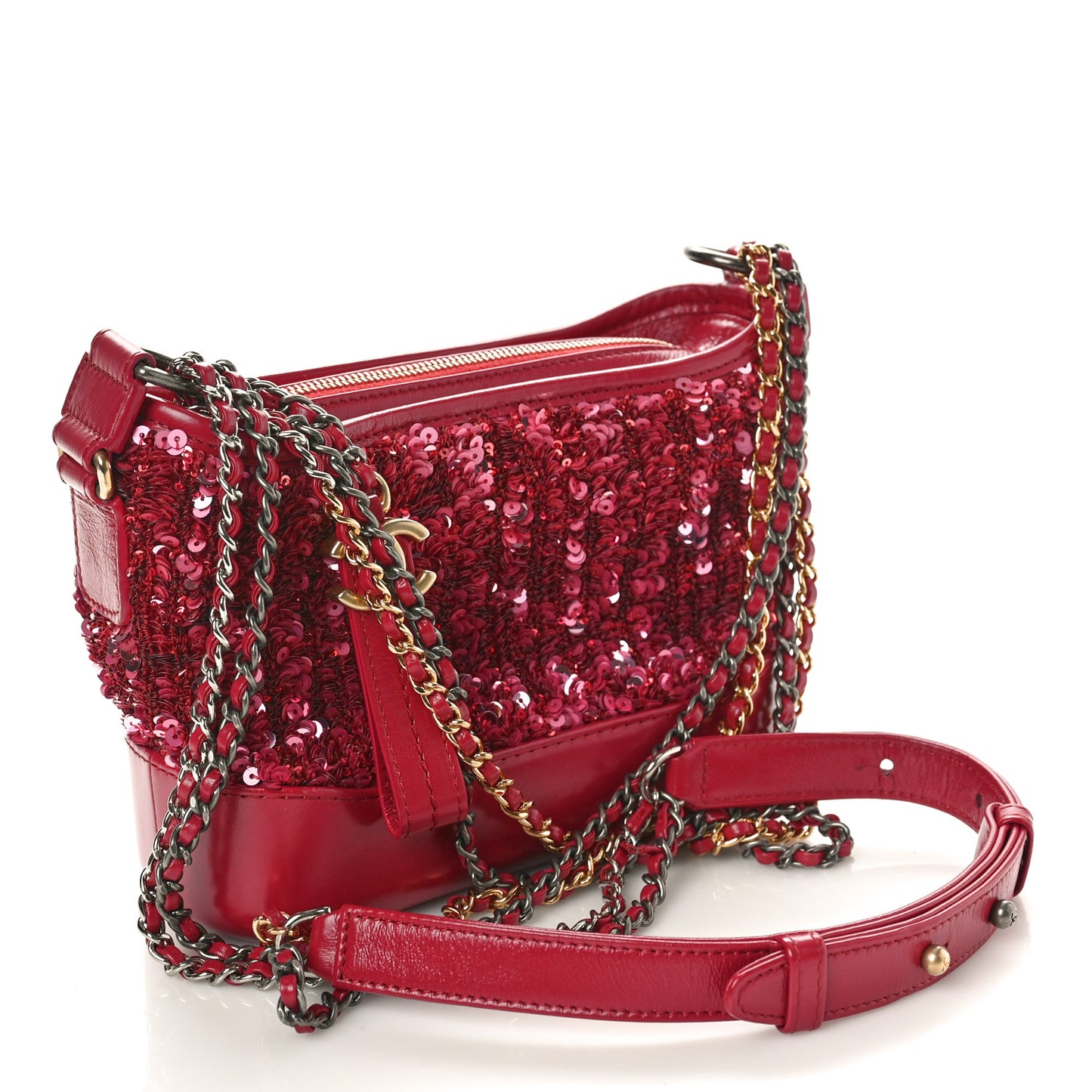 Sequin Calfskin Small Gabrielle Hobo Red