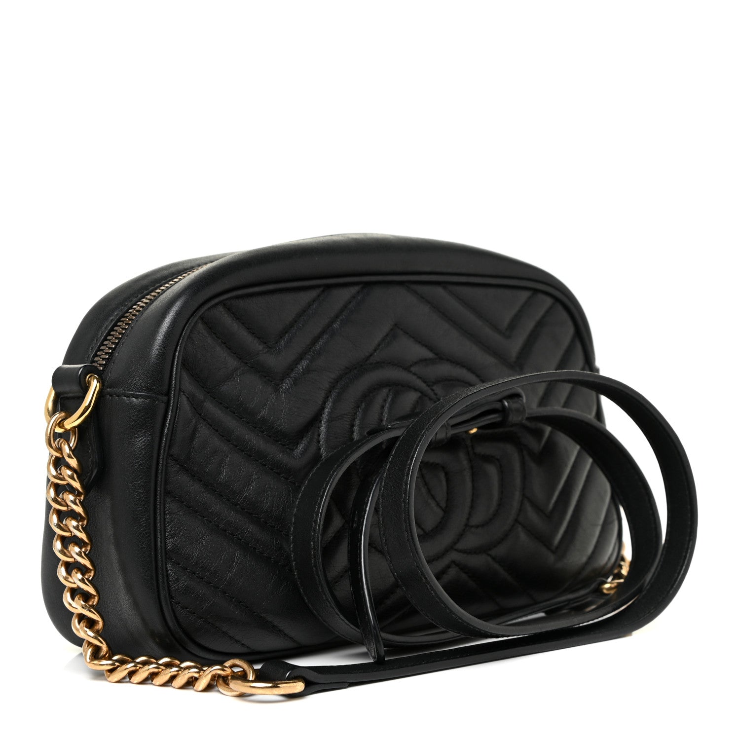 Gucci Calfskin Matelasse Small GG Marmont Chain Shoulder Bag Black 3 of 12