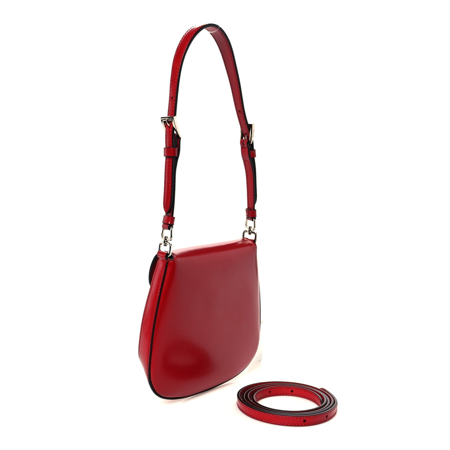 Spazzolato Mini Cleo Flap Adjustable Strap Shoulder Bag Scarlatto Black