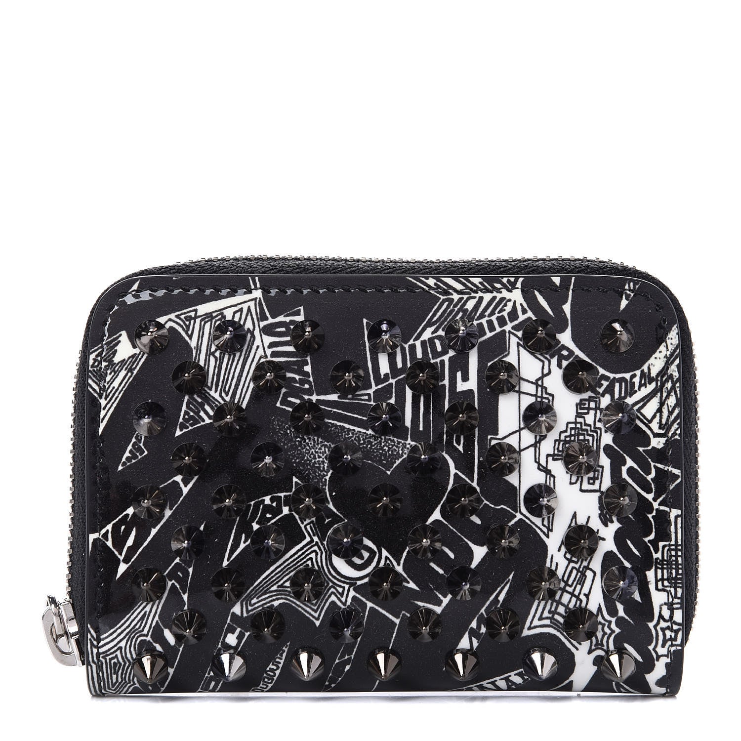 Christian Louboutin Patent Nicograf Spiked Panettone Coin Purse Black White 1 of 14
