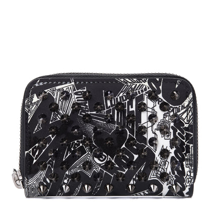 Christian Louboutin Patent Nicograf Spiked Panettone Coin Purse Black White 1 of 14