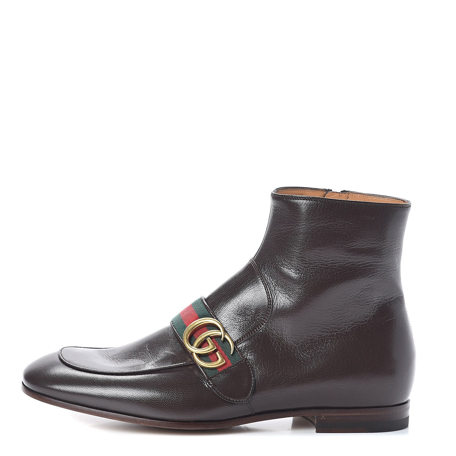 Gucci Goatskin Web Mens GG Ankle Boots 7 Cocoa 1 of 7