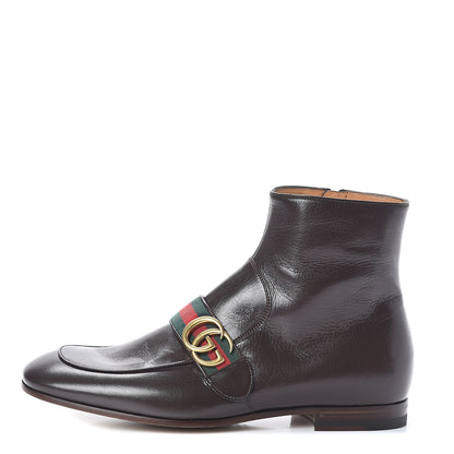 Gucci Goatskin Web Mens GG Ankle Boots 7 Cocoa 1 of 7