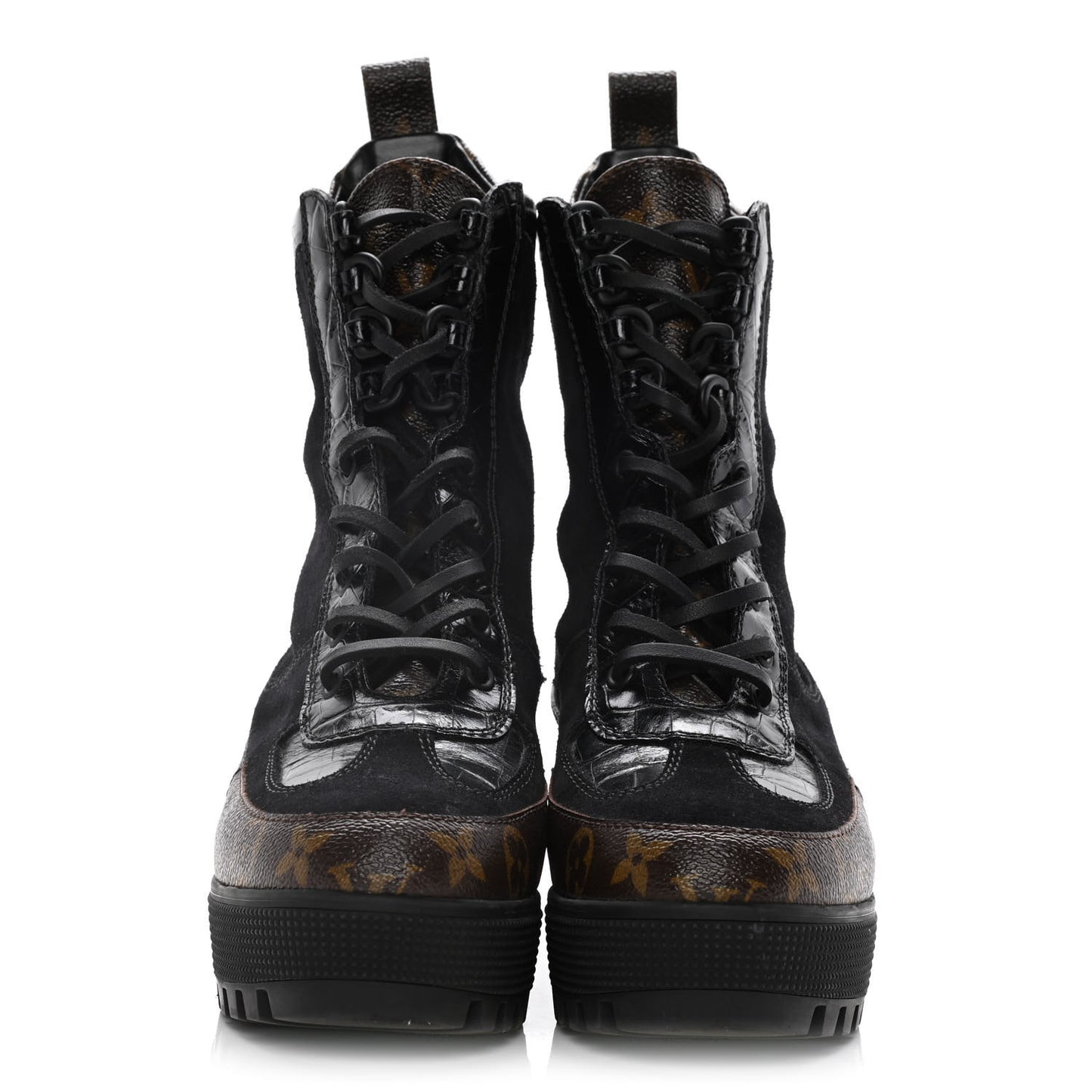 Suede Calfskin Monogram Laureate Platform Desert Boots 38 Black