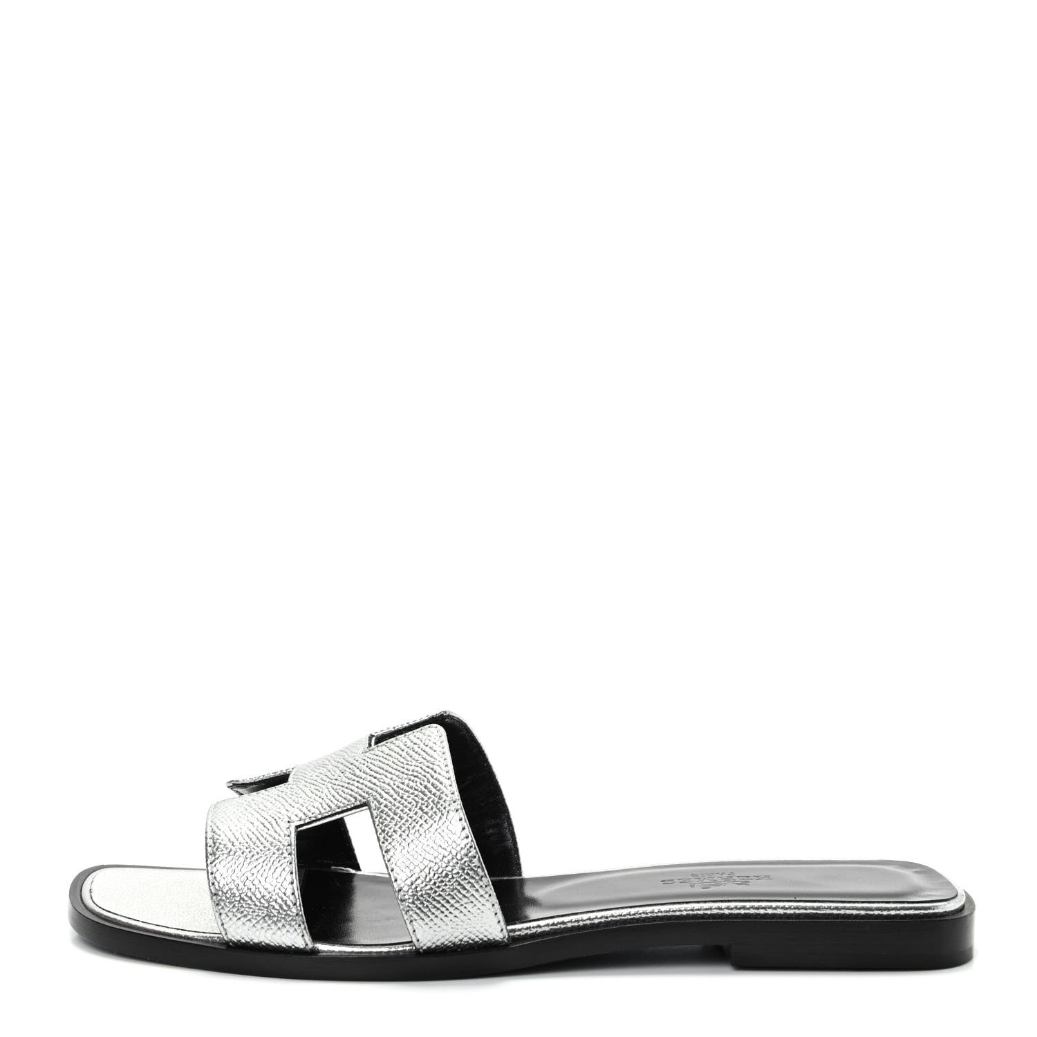 Hermes Metallic Epsom Oran Sandals 37 Gris Argente 1 of 10