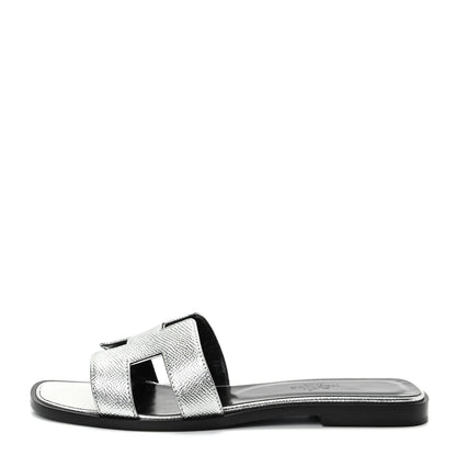 Hermes Metallic Epsom Oran Sandals 37 Gris Argente 1 of 10