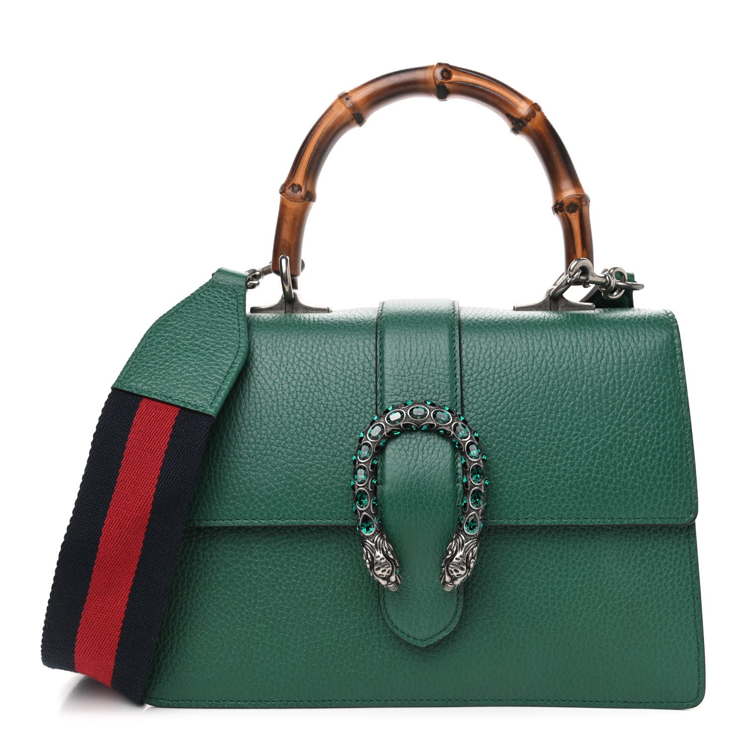 Gucci Dollar Calfskin Crystal Web Medium Dionysus Bamboo Top Handle Bag Emerald 1 of 4