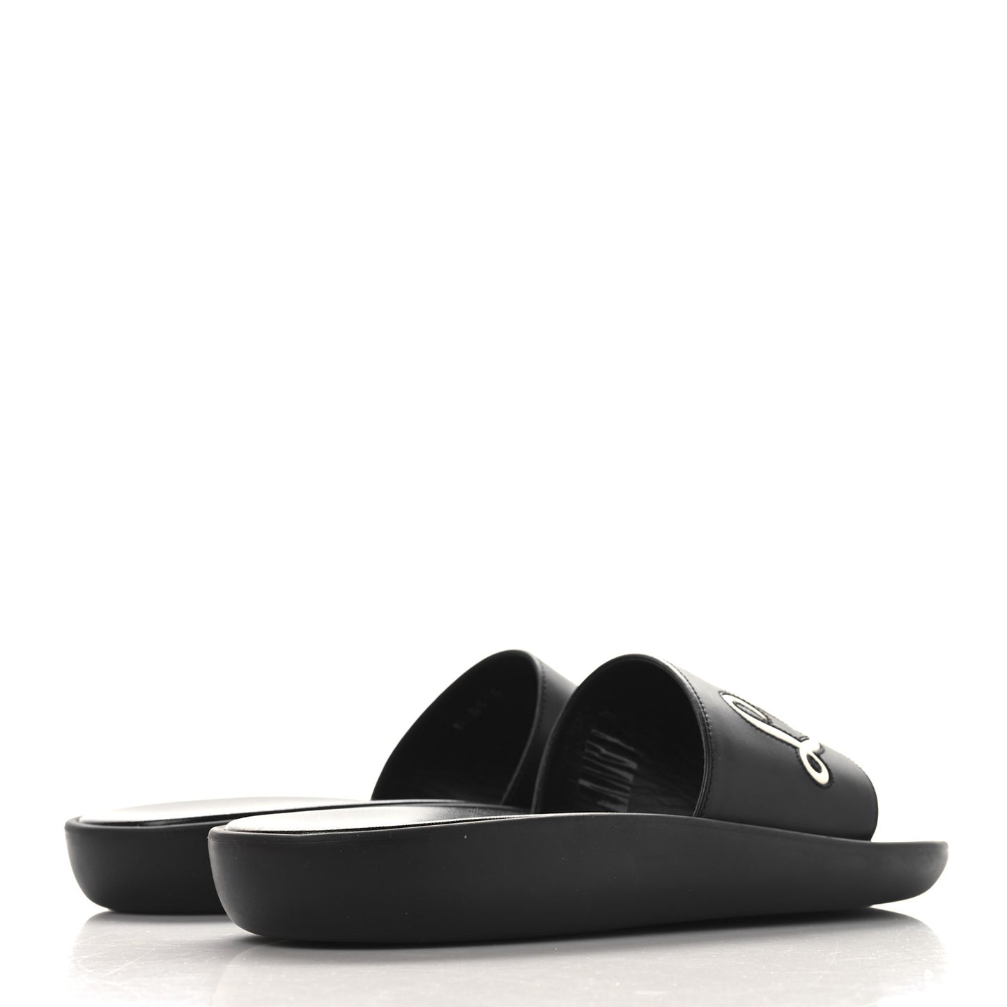 Calfskin Logo Sunbath Slide Sandals 38 Black