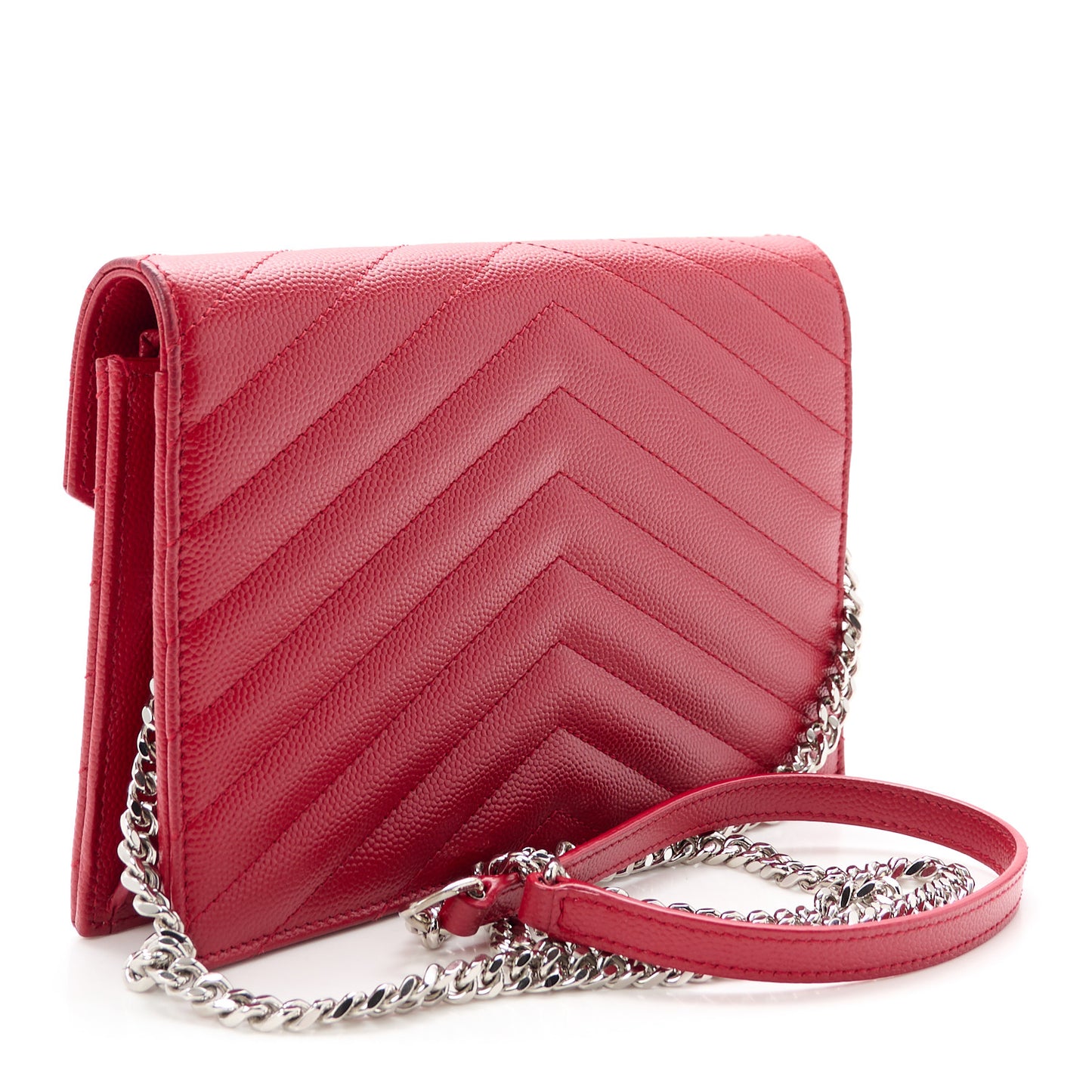 Grain De Poudre Matelasse Chevron Monogram Envelope Chain Wallet New Red