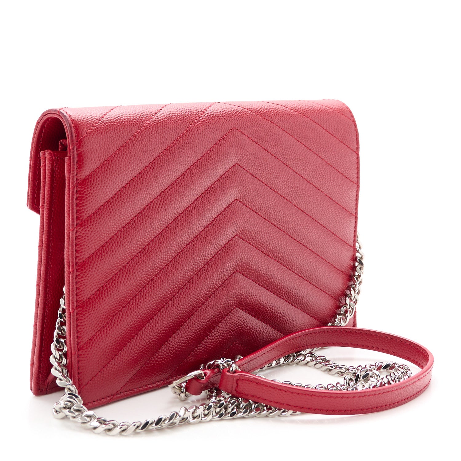 Saint Laurent Grain De Poudre Matelasse Chevron Monogram Envelope Chain Wallet New Red 3 of 9