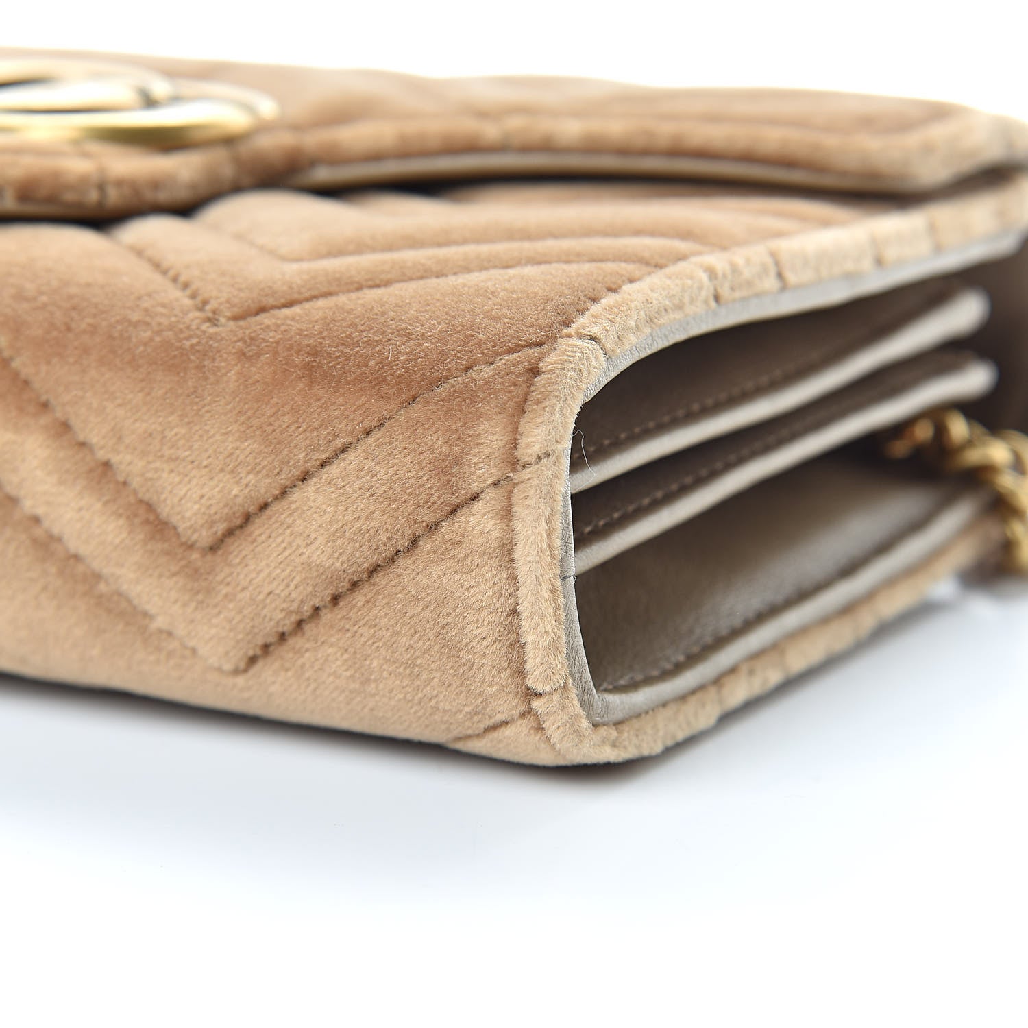 Gucci Velvet Matelasse GG Marmont Chain Wallet Taupe 10 of 14