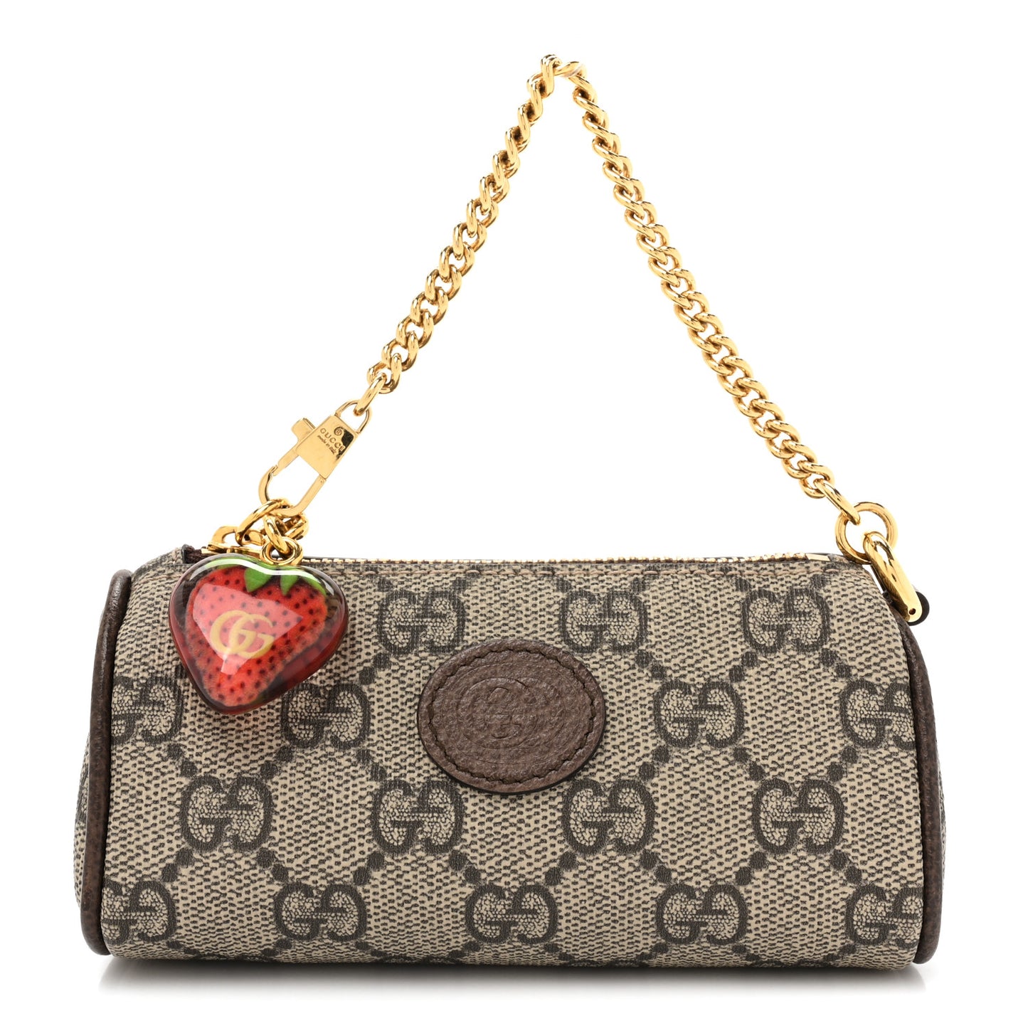 GG Supreme Monogram Strawberry Retro Interlocking G Barrel Coin Purse Beige Ebony
