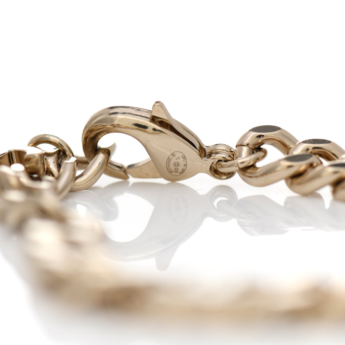 Enamel Metal CC Chain Bracelet Gold White