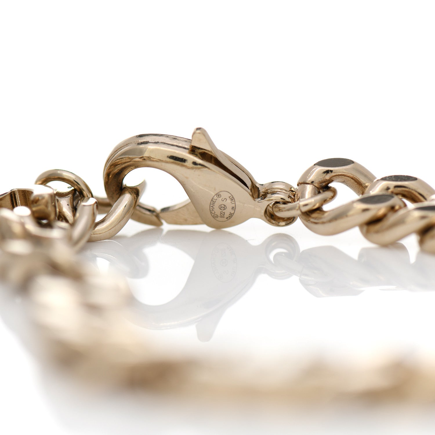 Chanel Enamel Metal CC Chain Bracelet Gold White 4 of 5
