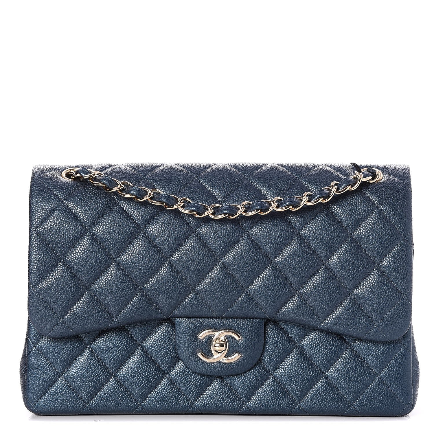 Chanel Metallic Caviar Quilted Jumbo Double Flap Dark Blue 1 of 10