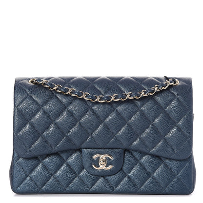 Chanel Metallic Caviar Quilted Jumbo Double Flap Dark Blue 1 of 10