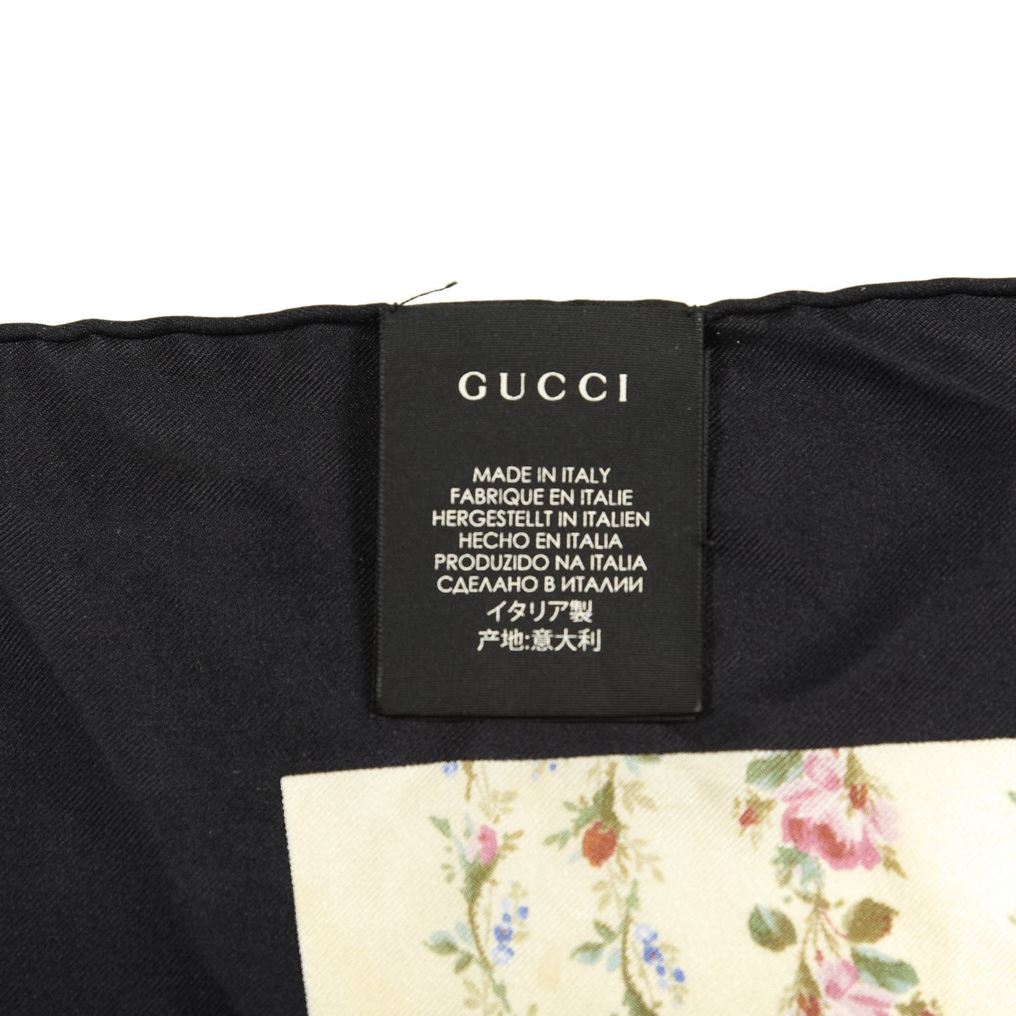 Silk Twill Gucci Rose Series Square Scarf Ivory Black