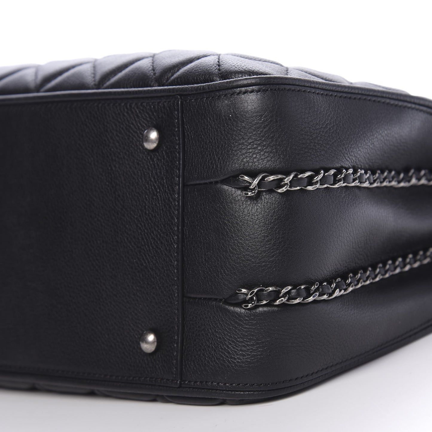 Calfskin Quilted Frame In Chain Tote Black