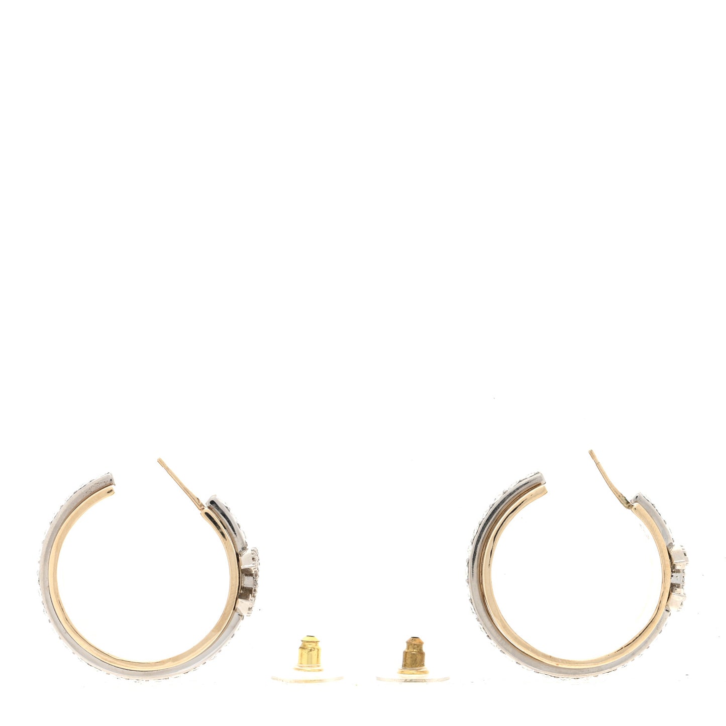 Metal Crystal CC Hoop Earrings Gold Silver