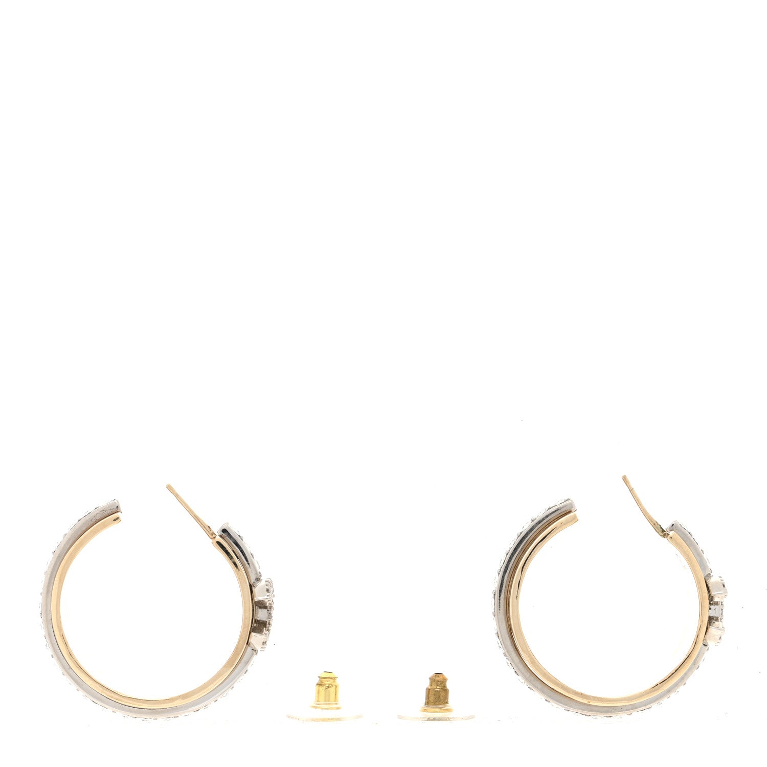 Chanel Metal Crystal CC Hoop Earrings Gold Silver 3 of 4