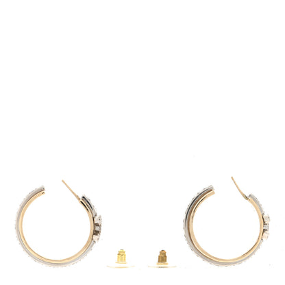 Chanel Metal Crystal CC Hoop Earrings Gold Silver 3 of 4